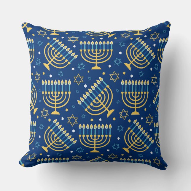 Menorahs and The Star of David Hanukkah Pattern Throw Pillow (Front)