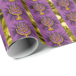 Menorahs Purple & Gold Faux Glitter Wrapping Paper<br><div class="desc">Beautiful Wrapping Paper for Hanukkah Featuring Menorahs Purple & Gold Faux Glitter Design</div>