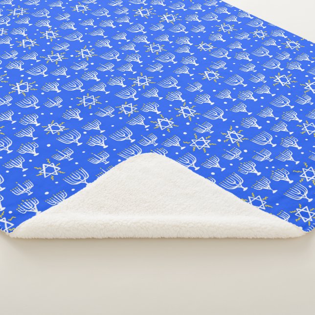 Menorahs Stars Hannukah Cute Holiday Pattern Sherpa Blanket (3/4)