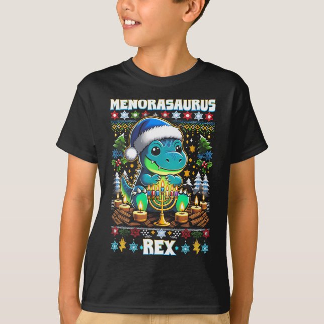 Menorasaurus Rex Dino Trex Ugly Christmas Sweater  (Front)