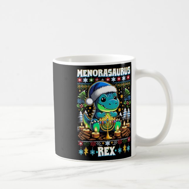 Menorasaurus Rex Dino Trex Ugly Christmas Sweater  Coffee Mug (Right)