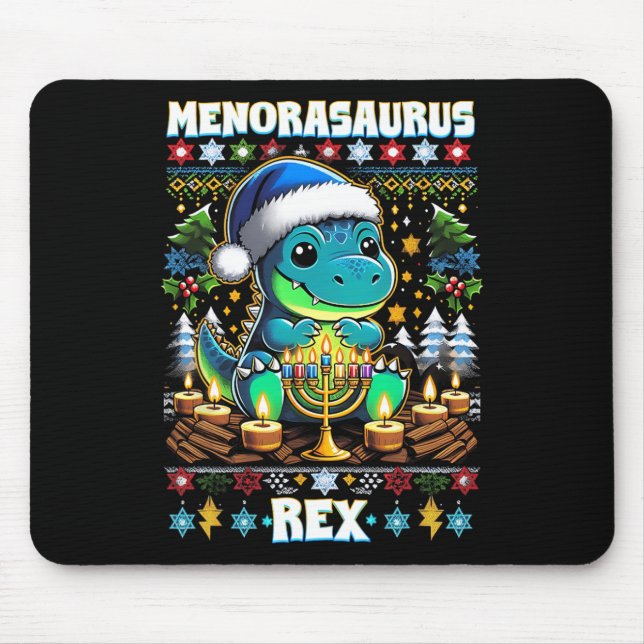 Menorasaurus Rex Dino Trex Ugly Christmas Sweater  Mouse Pad (Front)