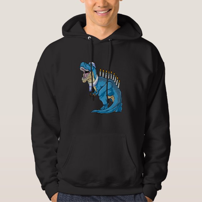 Menorasaurus Rex Dinosaur Happy Hanukkah Pjs Famil Hoodie (Front)