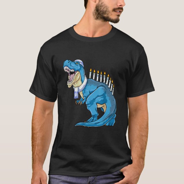 Menorasaurus Rex Dinosaur Happy Hanukkah Pjs Famil T-Shirt (Front)