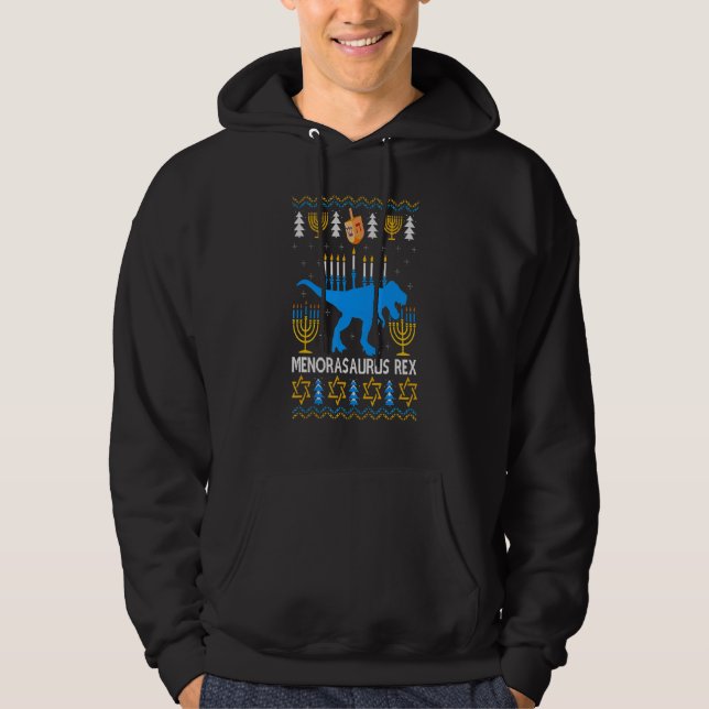 Menorasaurus Rex Hanukkah Dinosaur rex Men Women K Hoodie (Front)