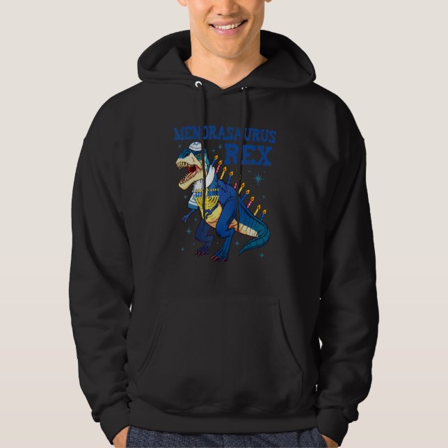 Menorasaurus Rex Jew Dino Trex Toddler Boys Hanukk Hoodie (Front)