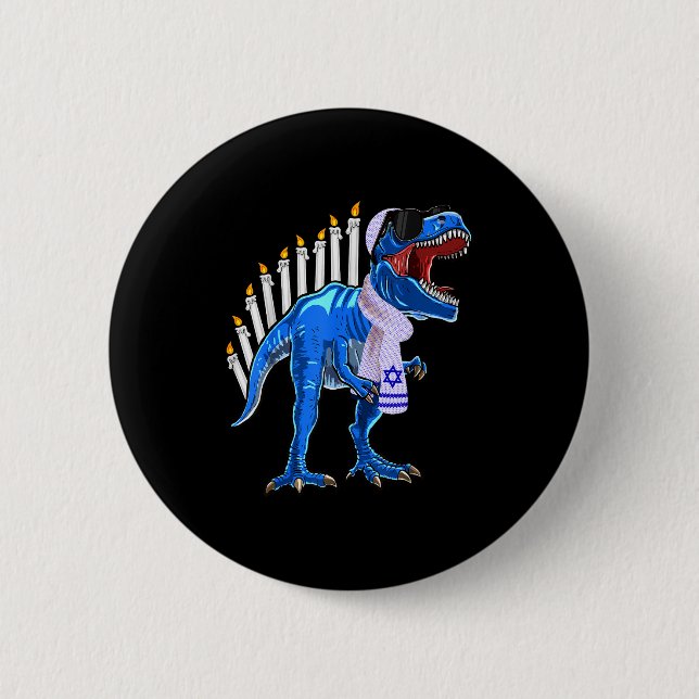 Menorasaurus Rex Shirt T Rex Dinosaur Hanukkah Gif Button (Front)