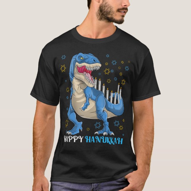Menorasaurus Rex T Rex Dinosaur Hanukkah T-Shirt (Front)