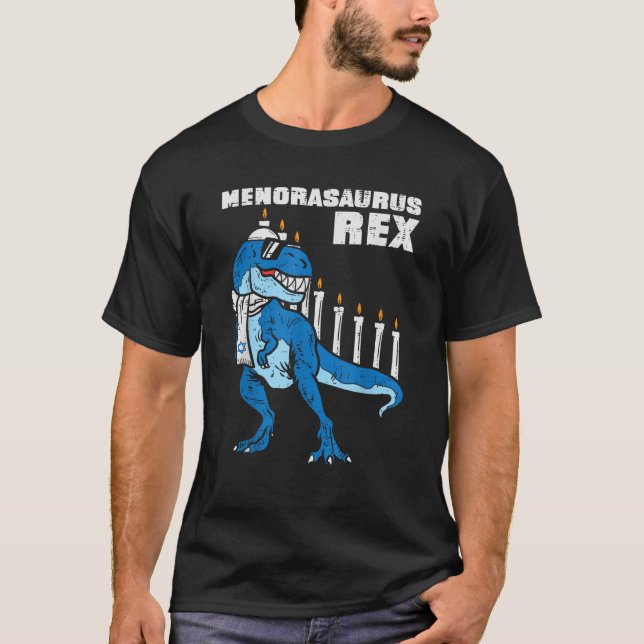 Menorasaurus Rex Trex Menorah Hanukkah Chanukah Je T-Shirt (Front)