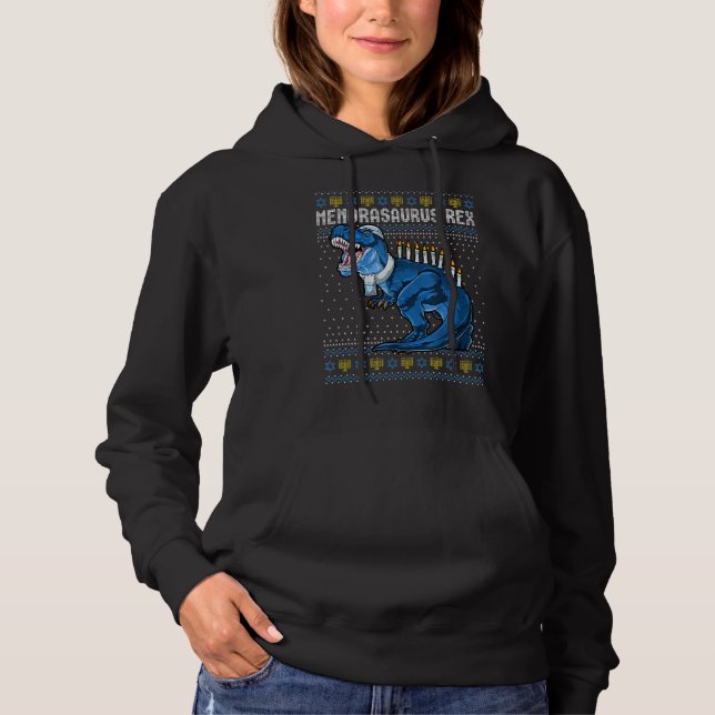 Menorasaurus Rex Ugly Hanukkah Sweater Dinosaur Re (Front)