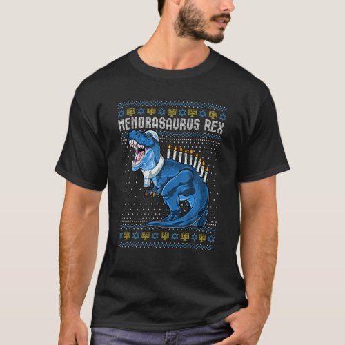 Menorasaurus Rex Ugly Hanukkah Sweater Dinosaur T