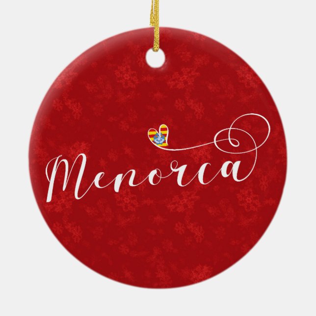 Menorca Flag Heart, Balearic Islands Ceramic Ornament (Back)