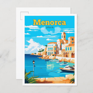 Menorca Spain Travel Art Vintage Illustration Postcard
