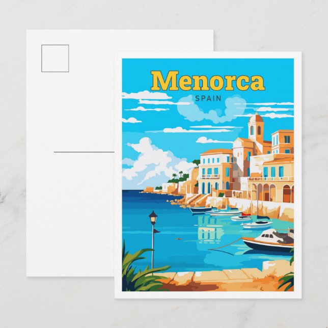 Menorca Spain Travel Art Vintage Illustration Postcard (Front/Back)