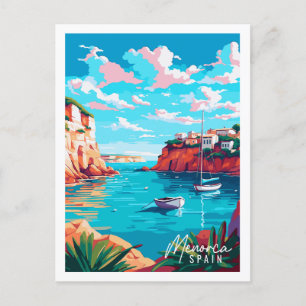 Menorca Spain vintage travel illustration Po Postcard