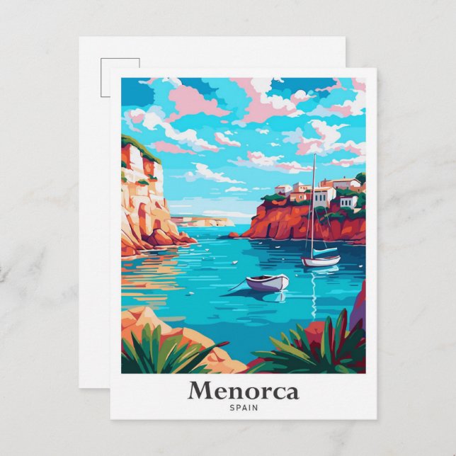 Menorca Spain Vintage Travel Potrait Illustration Postcard (Front/Back)