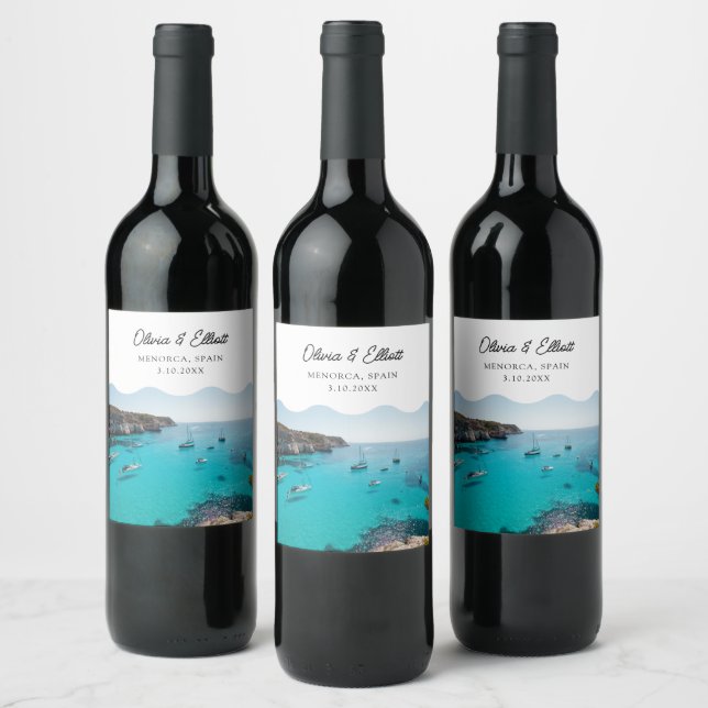Menorca Wedding Favor Personalized Wine Label (Bottles)