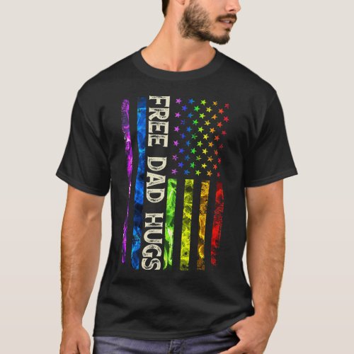 Mens 0y5 Free Dad Hugs America Flag LGBT Gay Pride T_Shirt