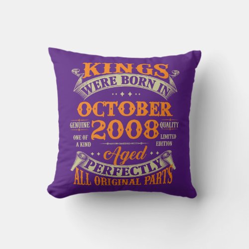 Mens 14th Birthday Gift Kings Born In October Throw Pillow