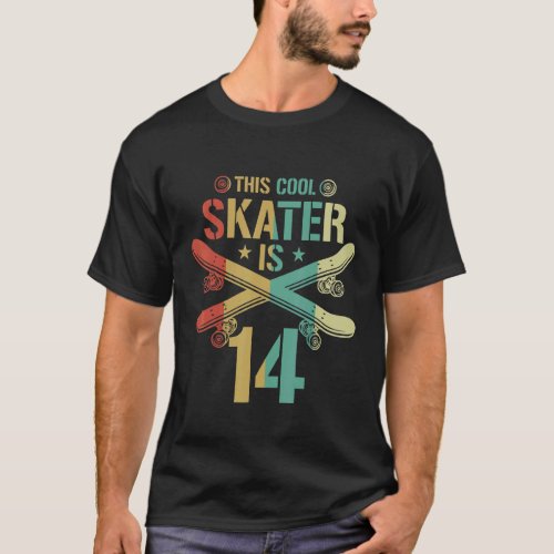 Mens 14th Birthday Skateboard Boy 14 Year Old Skat T_Shirt