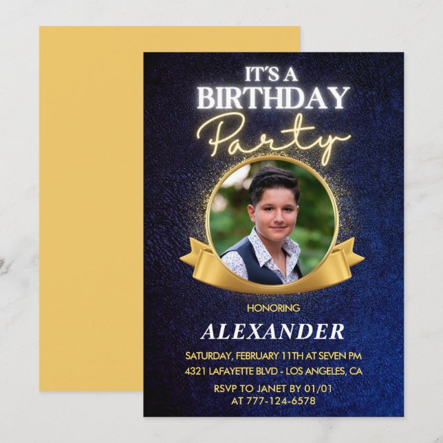 Mens 15th birthday invitations  Elegant Chic (Front/Back)