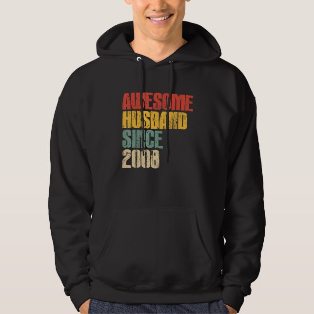 Mens 15th Wedding Anniversary for Him Awesome Husb Hoodie (Front)
