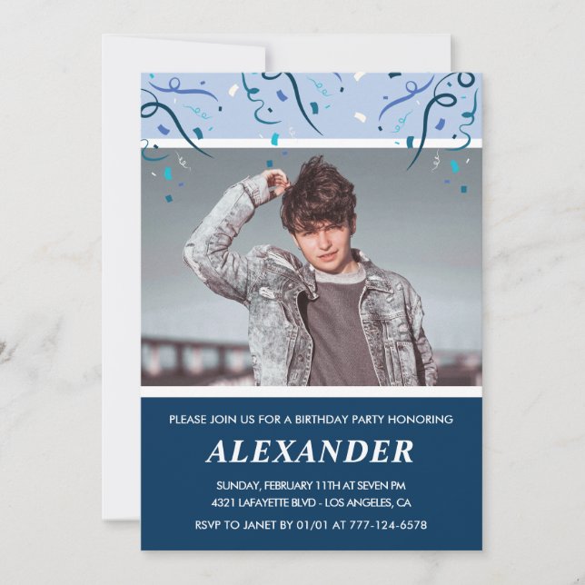 Mens 18th birthday invitations Photo Navy Blue (Front)
