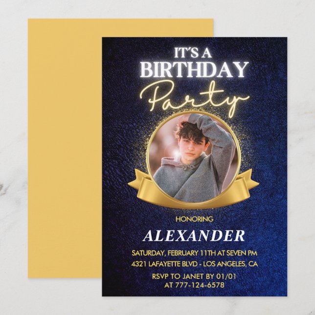 Mens 19th birthday invitations  Elegant Chic (Front/Back)