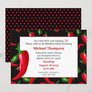 Men's 20th Red Hot Pepper Birthday Invitations