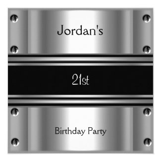 Mens 21st Birthday Party Metal Black Silver Card