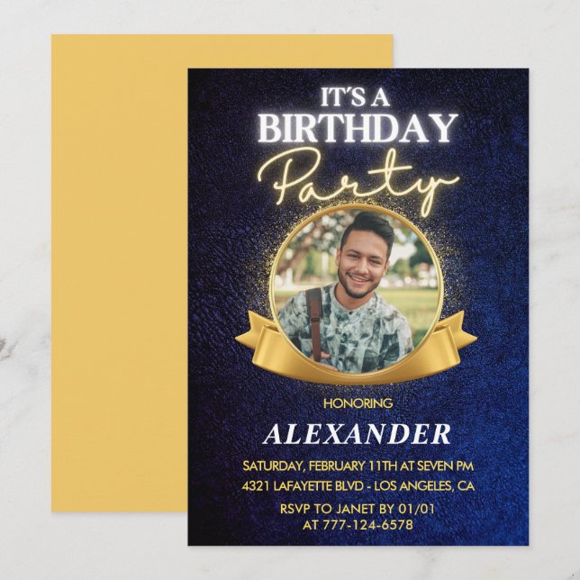 Mens 22nd birthday invitations  Elegant Chic (Front/Back)
