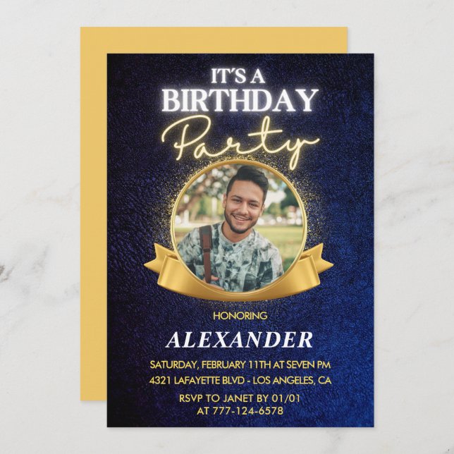 Mens 24th birthday invitations  Elegant Chic (Front/Back)