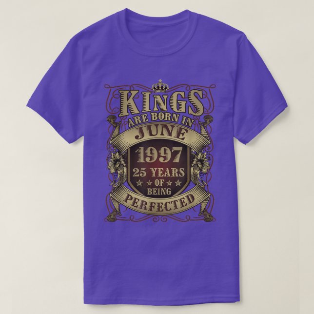 Mens 25th Birthday Gift Perfected King Born June 1 T-Shirt (Design Front)