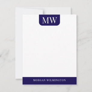 Men's 2 Initials Professional Navy Blue Note Card