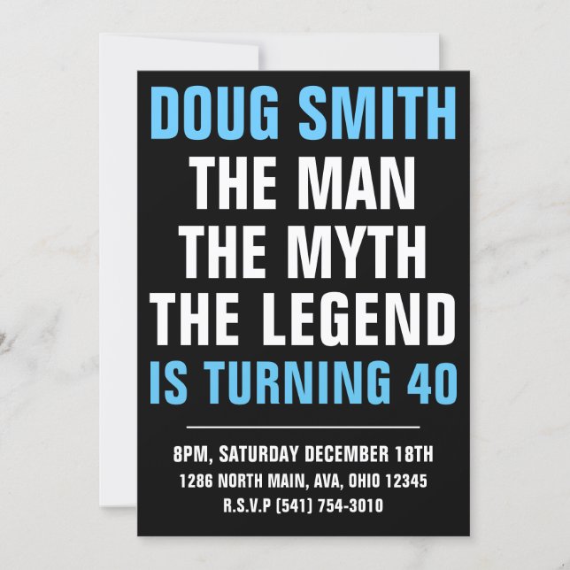 Mens 30th/40th/50th/60th Birthday Party Invitation (Front)