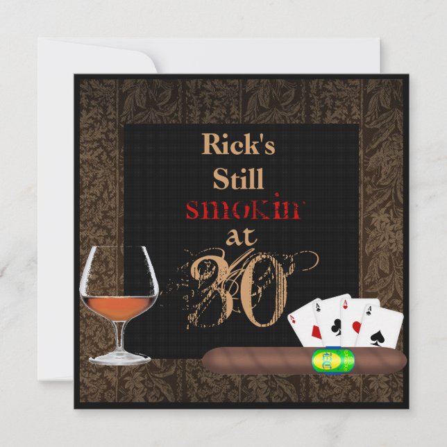 MENS 30th Birthday Cigars,Poker BRANDY INVITATIONS (Front)