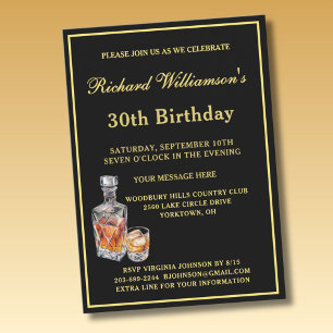 Men's 30th Birthday Party Classic Black Gold  Invitation