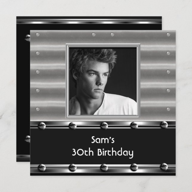 Mens 30th Birthday Party Metal Black Mans Invitation (Front/Back)