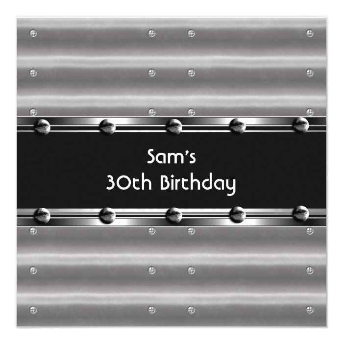 Mens 30th Birthday Party Metal Black Mans Invitation