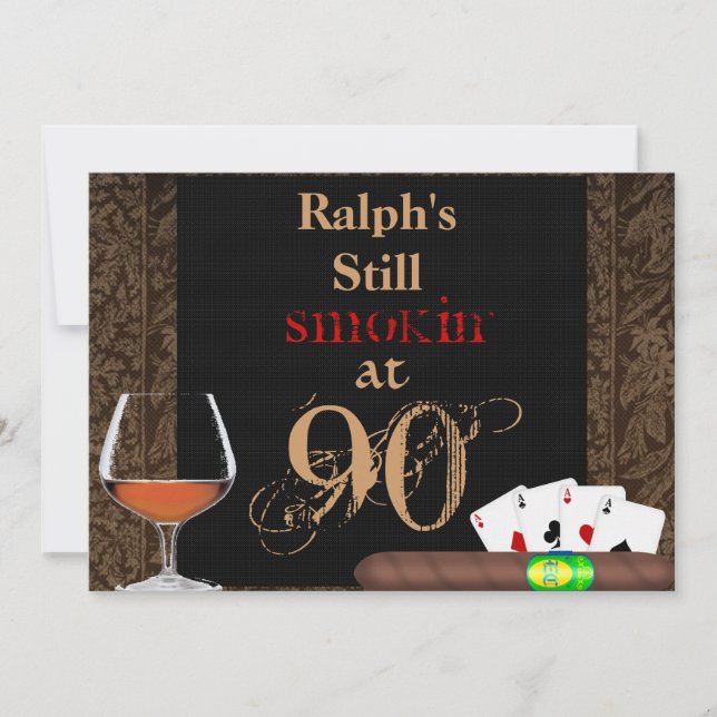 MENS 40th Birthday Cigars,Poker BRANDY INVITATIONS (Front)