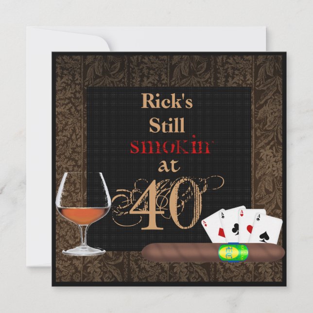 MENS 40th Birthday Cigars,Poker BRANDY INVITATIONS (Front)