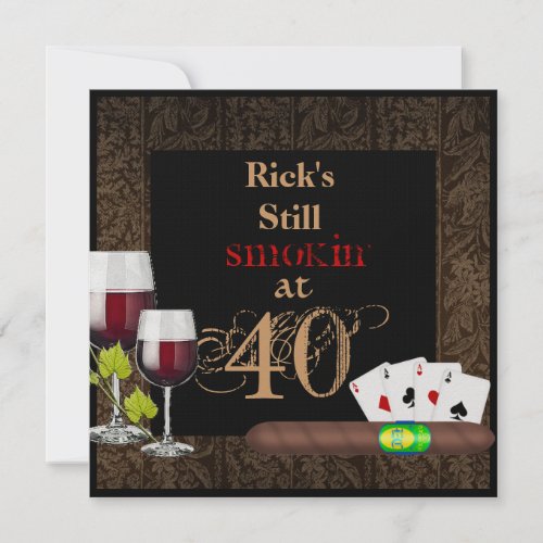 MENS 40th Birthday  Invitation WINECards Cigars