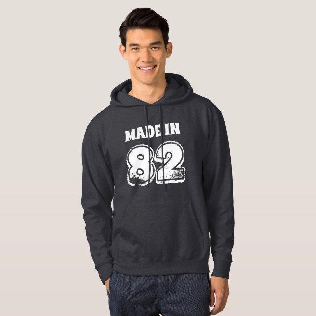 Mens 40th Birthday Made in 82 Distressed Look  Hoodie (Front Full)