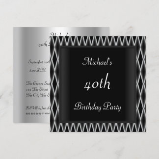 Men's 40th birthday Party  Black Red Art Deco Invitation
