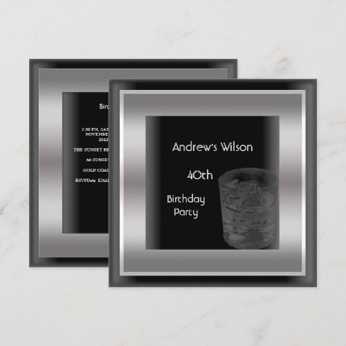 Mens 40th Birthday Party Elegant Black Silver Man Custom Announcements