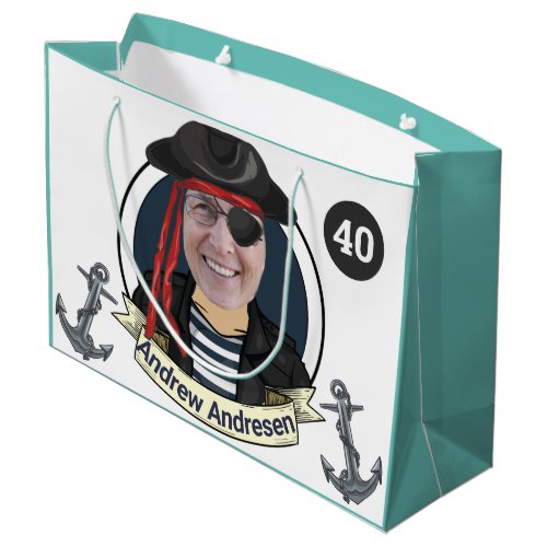 Mens 40th Pirate Birthday Funny Add Face Great Fun Large Gift Bag
