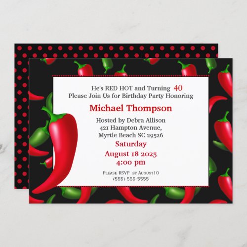 Mens 40th  Red Hot Pepper Birthday Invitations