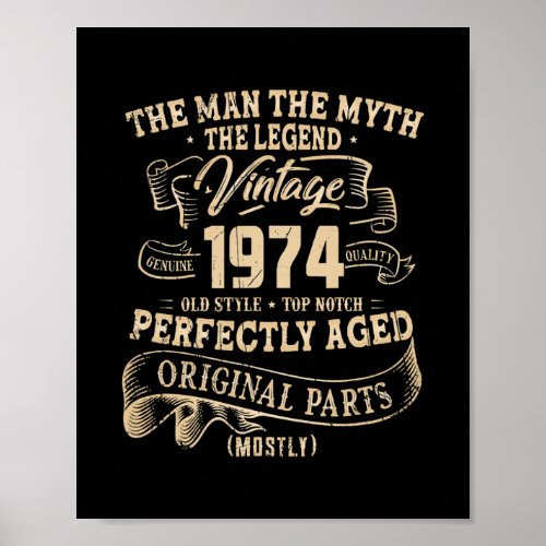 Mens 48 Years Old Gifts Vintage 1974 Limited Poster