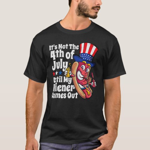 Mens  4th Of July Hot Dog Wiener Comes Out Adult H T_Shirt