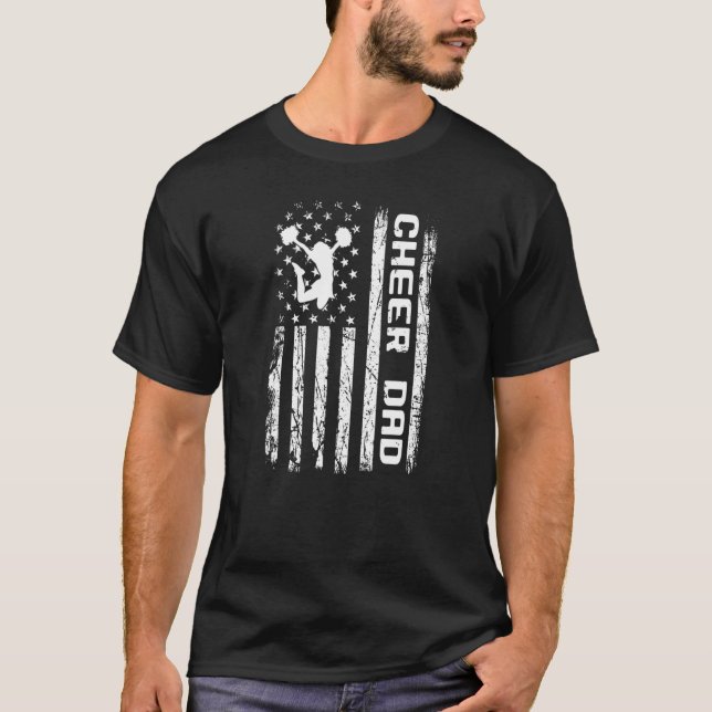 Mens 4th of July US Flag Distressed,Father Cheerle T-Shirt (Front)